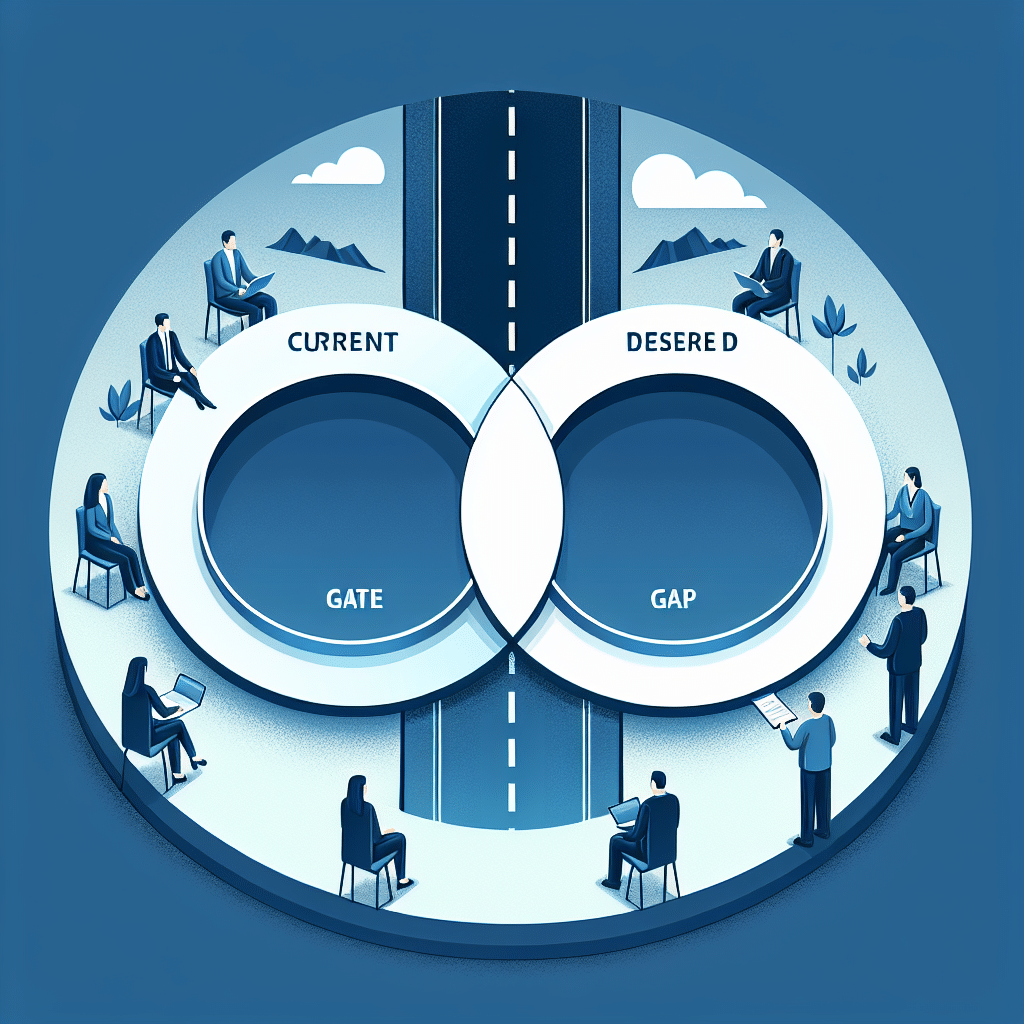 Diagram der viser forskellen mellem nuv&aelig;rende og &oslash;nsket tilstand med en gate og et gap i midten.